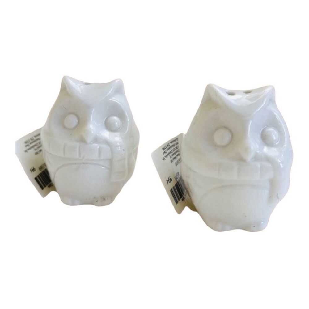 New Whimsical Cracker Barrel Winter Owl Ceramic Mini Salt & Pepper Shakers